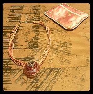 1980's cloisonne necklace w/ pouch